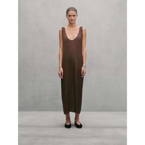 Massimo Dutti Womens Midi Dress S Small Brown Round Neck Sleeveless 9223/952 NWT - Picture 1 of 11